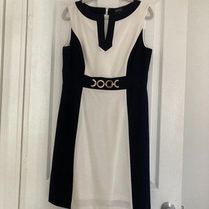 Tahari Black and White Dress with Gold Accent